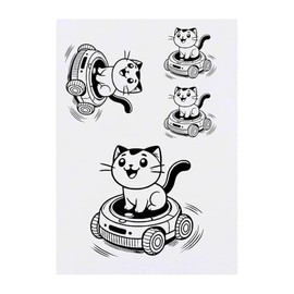 Azeeda 4 x 'Roboterstaubsauger Katze' Temporäre Tattoos - Wasserfest, Hautfreundlich & Ungiftig · Transfers in Verschiedenen Größen (TO00083338)