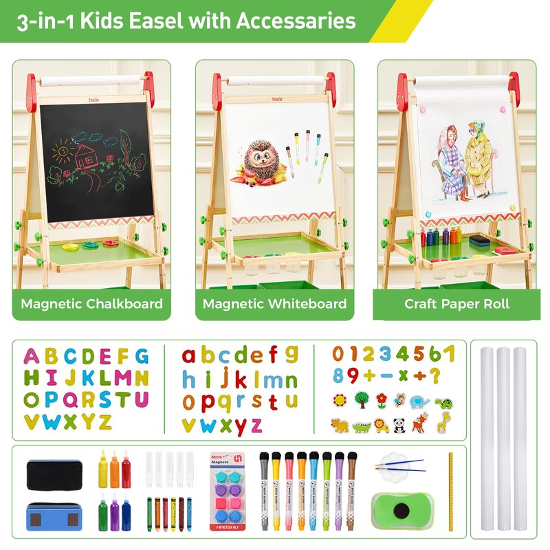 FUNLIO Anti-Warping Kids Art Easel, 3 Height Adjustable for Kids