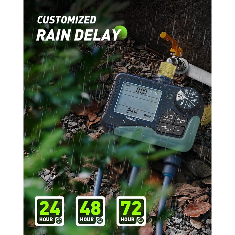 RAINPOINT Irrigation Computer 3 Outputs, Brass Inlet, Large LCD Display