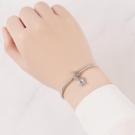 PANPOKI 3 Pack 925 Sterling Silver Charms for Bracelet and Necklace Religious Cross Travel Sea Animals Dangle Pendants God Bead Jewelry Present for Women Family Friends, Universal Bracelet, Sterling