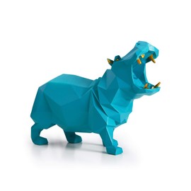 HAUCOZE Hippo Figura Decorativa Modern Escultura Arte Animal Regalo Interior Salon Estatua Resina Azul 20cm