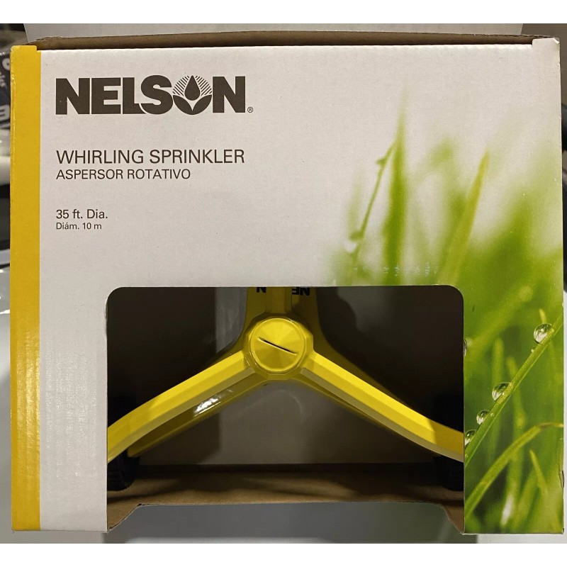 Nelson 3-Arm Whirling Yellow Metal Wheeled Lawn Water Sprinkler 35ft