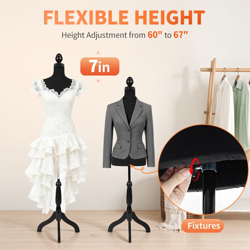 FDW Manikin 60”-67”Height Adjustable Female Dress Model Display Torso Body