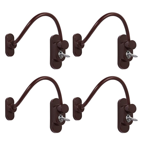 XFORT® 4 Pack Brown Lockable Window Restrictor with Key, 20cm