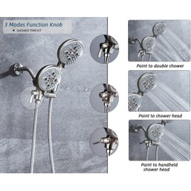 ELLO&ALLO Rain Shower Head with Handheld Spray, Rainfall Shower Head Combo with 60" Hose, Adjustable Dual Showerhead Set with 3-Way Diverter, Brushed Nickel
