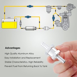 TOPWAY One Way Aluminium Fuel Valve 8mm 10mm 12mm Set of 3 Non Return Fuel Check Valve with Hose Clamps, for Petrol Diesel Oil Water Car Auto Carburettor Low Pressure Systems