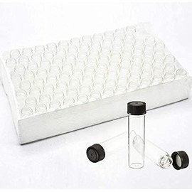 Pack of 100 Glass Vials with Black Phenolic Screw Caps,10ml(0.3 fl oz), for Liquids or Dry Goods (Clear)