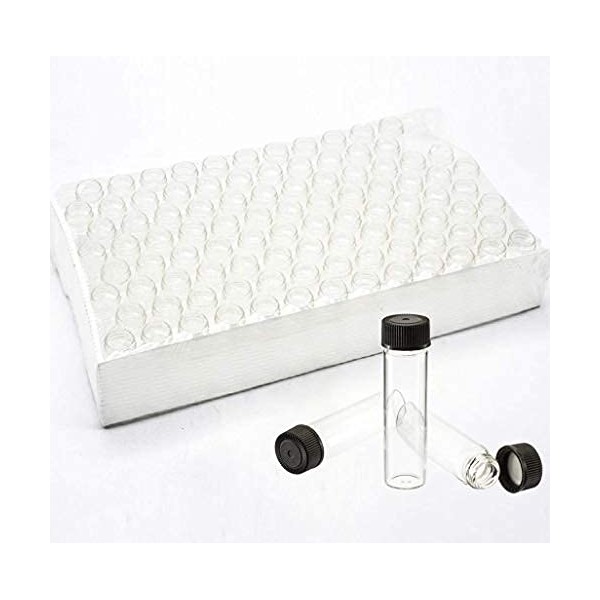 Pack of 100 Glass Vials with Black Phenolic Screw Caps,10ml(0.3