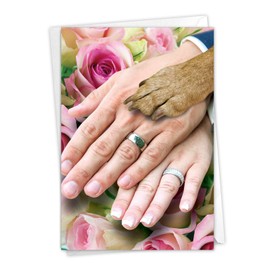NobleWorks Funny Wedding Congratulations Greeting Card with 5 x 7 Inch Envelope (1 Card) Congrats, Man, Woman - Thank You Hands And Dog Paw 9027