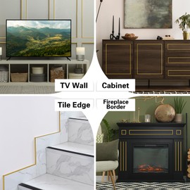 JSIWOTH 52.5 Ft Peel and Stick Wall Molding Trim, Matte Gold Self Adhesive Flexible Trim for Wall, Edges, Borders, Window Frames, Backsplash Tiles, Baseboard & More (W:0.4", T:0.1")