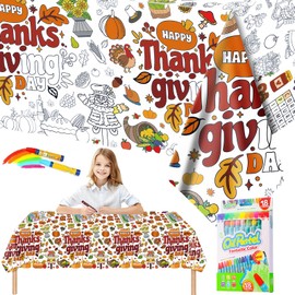 Autumn Thanksgiving Giant Colouring Table Cloths for Kids,Party Tablecloth Coloring Poster with 18 Paint Pens,47x71inch Fall Colour in Table Cloth Drawing Paper Roll Table Cover for Kids Thanksgiving