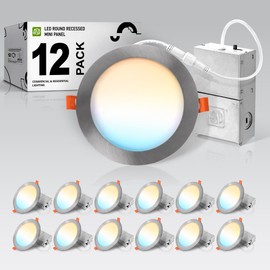 ASD 12 Pack LED Recessed Lighting 6 Inch 15W, 5 CCT 2700K-5000K CRI90+, IC Rated Ultra Thin Dimmable Ceiling Lights with J Box, Canless Wafer Downlight, Round Slim Panel Light, UL Energy Star, Nickel