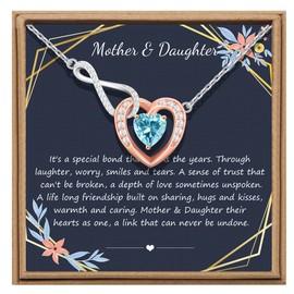 JoycuFF Mother Daughter Necklace, 925 Sterling Silver Jewelry March Birthstone Pendant, Gifts for Daughters from Mothers, Daughter Gift from Mom, Gift for Mom Daughter for Birthday Christmas