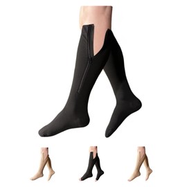 HealthyNees 30-40 mmHg Extra Firm Compression Closed Open Toe Wide Zipper Socks (4X-Large, Closed Toe Black)