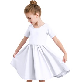 Stelle Toddler/Girls Knee-Length Short Sleeve Casual A-Line Twirly Skater Dress (A02-White (without Pocket), 4T)
