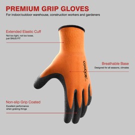 COOLJOB Work Gloves for Men & Women, 3 Pairs Non-slip Crinkle Latex Gardening Gloves with Firm Grip, Safety Work Gloves in High Visible Orange, Yellow, Blue, Medium, 3 Pairs M