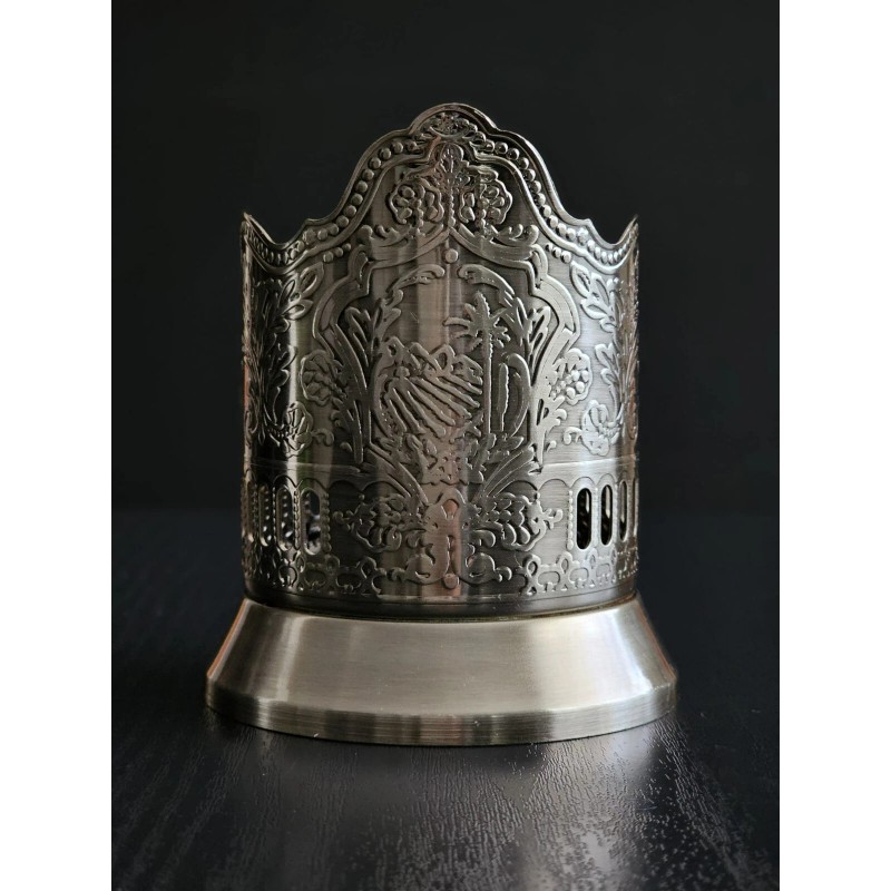 Neman Russian Vintage Crystal Tea Glass 8.5oz with Metal Holder