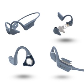 Drip-Fly Oz5 Bone Conduction Headphones, IPX8 Open Ear Headphones with 32GB of MP3 Storage,8h Playtime, Noise Canceling mic, Wireless Waterproof Headphones for Swimming - Grey