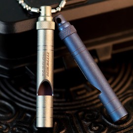 TITANER Titanium EDC Whistle - Anodized Yellow & Hand-Carved Meteorite Blue Survival Whistle for Outdoor, Emergency, Coaching | 2.28in Ultra-Light Keychain Accessories (Anodized Yellow)