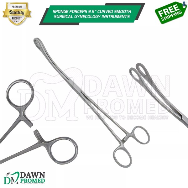 DawnProMed Sponge Forceps 9.5" Curved Smooth Surgical Gynecology Instruments German