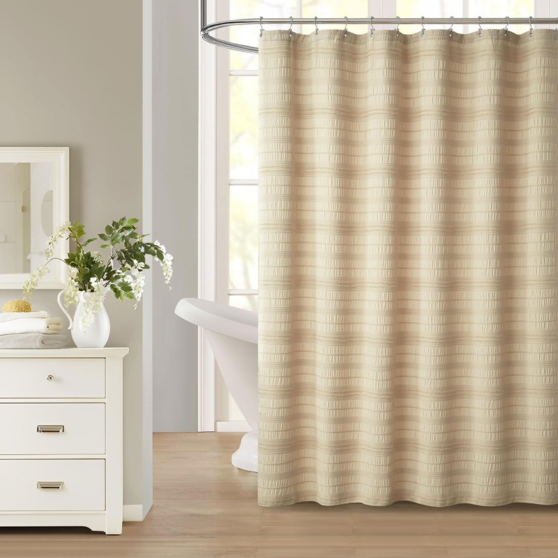 Siiluminisoy Beige Shower Curtain Farmhouse Shower Curtain Cotton Blend Striped