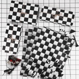 Welpurch 120 Sheets Checkered Tissue Paper Black and White Race Car Party Gift Wrapping Paper Black Plaids Art Tissue Paper for Racing Car Themed Birthday Party Decorations, 14x20 inch