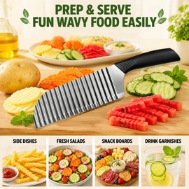 FATUXZ Stainless Steel Crinkle Cutter, Wavy Potato Slicer Wave Chopper with Non-Slip Handle, Multipurpose Wave Cutting Tool for French Fries, Cucumber, Carrot, Fruits & Vegetables, Kitchen Gadget