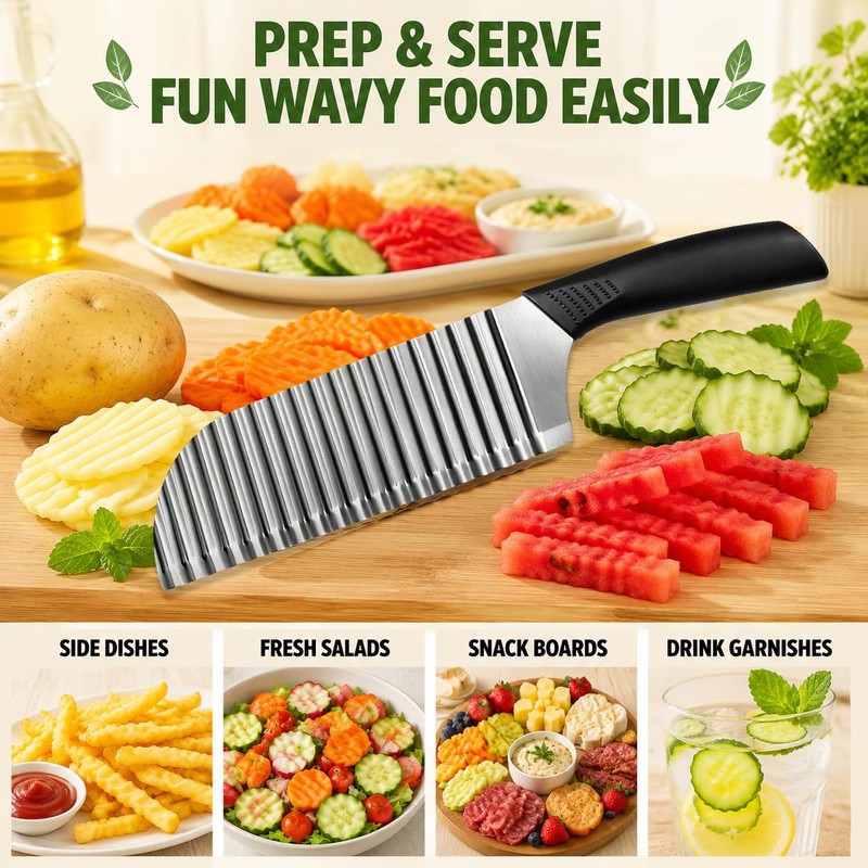 FATUXZ Stainless Steel Crinkle Cutter, Wavy Potato Slicer Wave Chopper