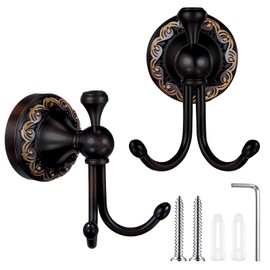 Yaocom 2 Pcs Oil Rubbed Bronze Towel Hooks Antique Robe Hooks Copper Coat Double Clothes Hanger Wall Mounted Bathroom Accessories for Kitchen House Housewarming Party Gift