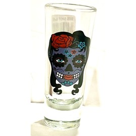 Dia de los Muertos-Day of the Dead Shot Glasses Set, 2 Oz Heavy Base, Set of 3, Colorful Lovely Lucy, Willie White and Jean Green.