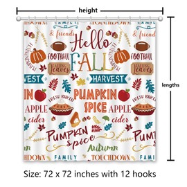 APROPHIC Fall Shower Curtains for Bathroom, Pumpkin Bathroom Curtain, Football Harvest Waterproof Shower Curtain,Autumn Thanksgiving Home Decor with Hooks Machine Washable, 72x72inch