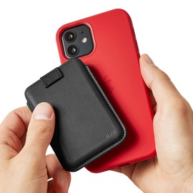 Distil Union Wally Junior + MagSafe | Slim, Leather Wallet and Card Holder for Smartphones, Leather MagSafe Wallet with Pull-Tab, Black, Magsafe Compatible Leather Sleeve Phone Wallet