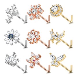 Sllaiss Stainless nose stud for women white gold rose gold nose stud cubic zirconia nose stud shiny delicate, Stainless Steel