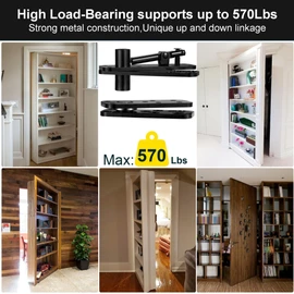 Hidden Pivot Hinge for Secret Door & Murphy Bookcase,570Lbs Load-Bearing,360°Rotation Hidden Door Hardware Set with Sturdy Steel,Smooth Bearing Design, 2Drills
