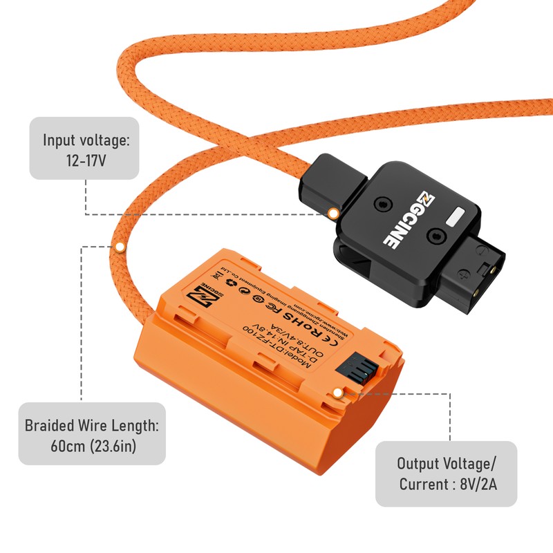 ZGCINE DT-LPE6 D-Tap to LP-E6NH Dummy Battery with Braided Wire