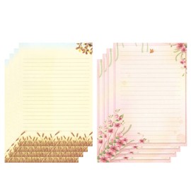 IMagicoo 50 Writing Stationery Paper Set, Lined Stationery Paper for Writing letters, Floral Letter Writing Papers with lines for Invitations, Notes, 11.7x8.26'' Letterhead Papers, 2 Different Style