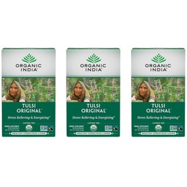 ORGANIC INDIA Tulsi Original Herbal Tea - Holy Basil and African Basil Calming and Stress Relief Tea, Immune Support, USDA Certified Organic, Non-GMO, Caffeine-Free - 18 Infusion Bags, 3 Pack