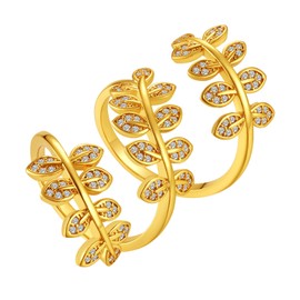 FindChic Long Statement Rings for Women 18K Gold Plated Adjustable Flower Knuckle Finger Rings Party Costume Jewelry