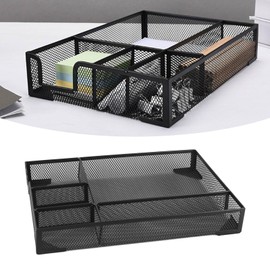 Metal Mesh Drawer Organiser 5 Compartments Desk Organiser Storage Basket for Office Home School
