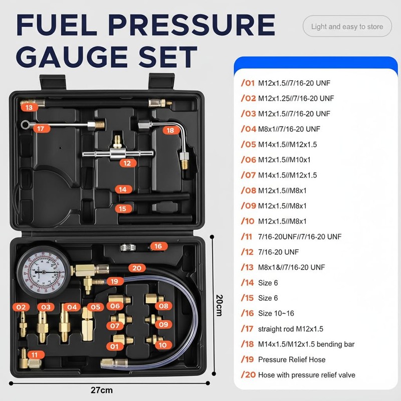 Fuel Pressure Detector kit 0-140 PSI, Universal Fuel Injection Pump