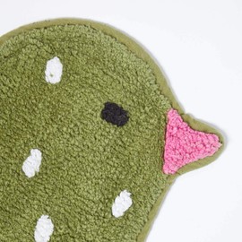 Homescapes 100% Cotton Washable Tufted Green Bird Rug Green White - 50 x 85 cm Bath Mat or Children's Rug