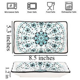 Coloch 6 Pack Ceramic Retangular Serving Platter, 8.5 Inch Appetizer Plate Pasta Dessert Plates Dinner Plates for Snack, Salad, Appetizer, Sushi, Microwave Dishwasher Safe