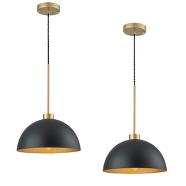 Ymlii 2 Pack Farmhouse Kitchen Island Pendant Lights, Black and Gold Dome Pendant Light Fixture with Metal Shade, Industrial Hanging Lighting for Dining Room Entryway Foyer, Height Adjustable