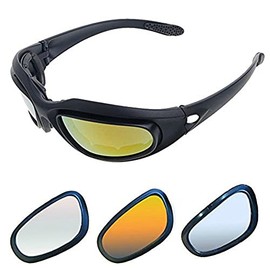 Motorcycle Riding Glasses Kit - with Easy Swap 4 Lens Colors kit (1 full kit with 9 accessories: Hard Case, Microfiber Cleaning Cloth, Pouch, Velcro Stay-On Strap) for Riding, Cycling, Outdoor Sports