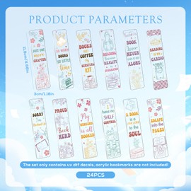 Luvsweets UV DTF Bookmark Wraps - 24 Sheets Reading Books UV DTF Stickers for Acrylic Bookmark Blanks, Funny Flower Rub on Transfer Decals for Book Lover DIY Crafts Gift