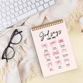 QLMX Pink Christian God Says You Are Beautiful Top Spiral Notebook, Pink Bow Journal Notebook, Bible Journal Notebooks, Coquette Christian Scripture Office Supplies Gifts for Women Girls, 5.5X8.3 Inch