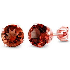 Gem Stone King 3.00 Ct Round 7mm Red Garnet 18K Rose Gold Plated Silver Stud Earrings For Women Men