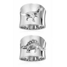 SWBRJ Antique Dinosaur Wide Band Ring,Retro S925 Sterling Silve Vintage Punk Biker Gothic Animal Thumb Index Finger Statement Band Ring Jewelry Gift for Women (B01_Stegosaurus&Tyrannosaurus Rex, 8)