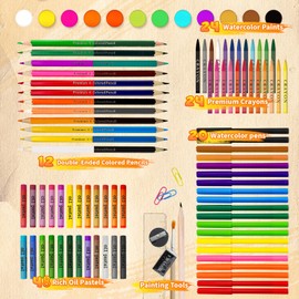 Okiki Art Supplies, 184-Pack Drawing Set Coloring Kit Painting Art Set Art Kits Gifts Box, Arts and Crafts for Kids Girls Boys, Crayons, Pastels, Dual Sided Pencils, Watercolor Pens