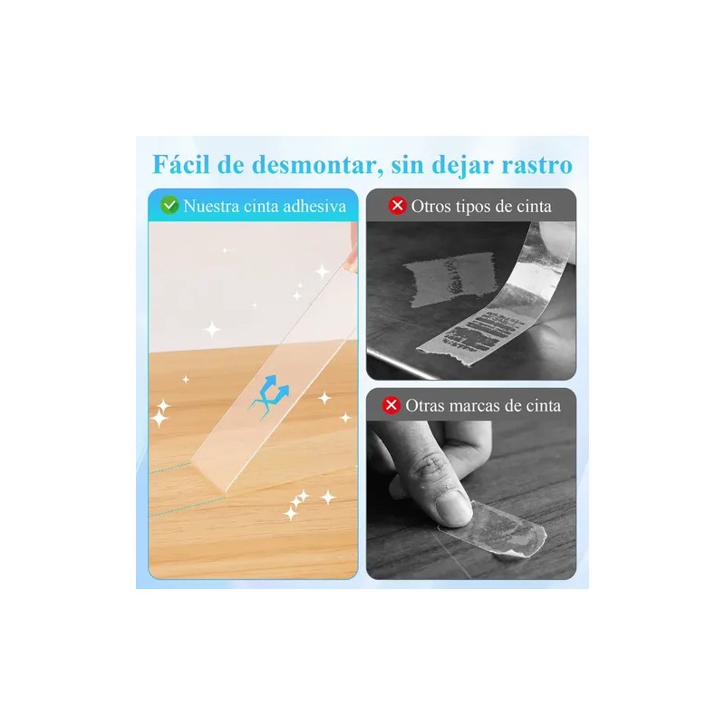 Cinta Nano Adhesiva De Doble Cara Lavable Reutilizable 20m